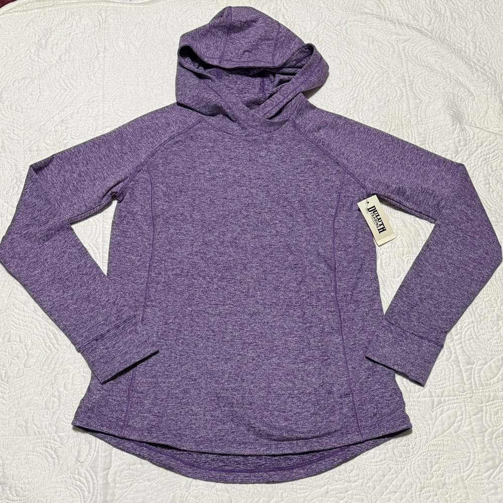New Duluth Trading Co Plushcious Hoodie Thumb Holes Athletic Top Purple Sz S